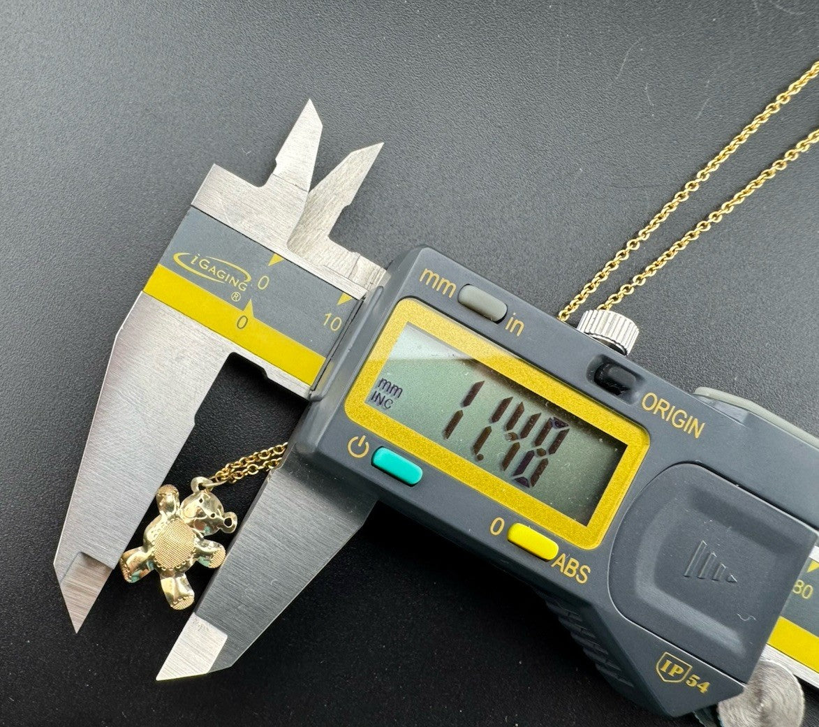 14K Gold Beltran Teddy Bear Cutout Pendant 16in 1.52mm Chain Italy 16mm 2.8 Gram