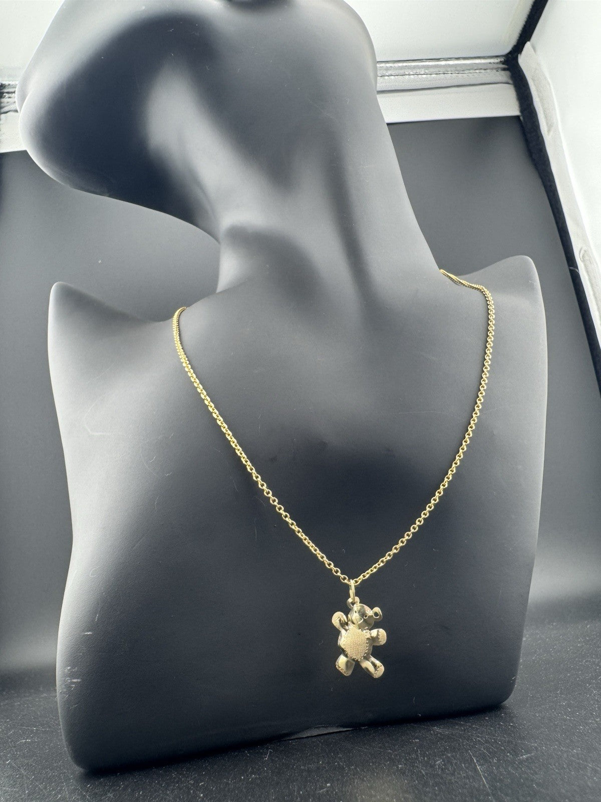 14K Gold Beltran Teddy Bear Cutout Pendant 16in 1.52mm Chain Italy 16mm 2.8 Gram
