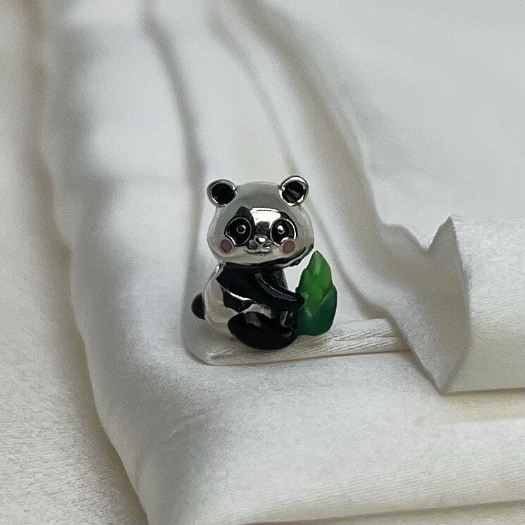Sterling Silver 925 European Enamel Japan Joyful Anime Kawaii Panda W Food Charm