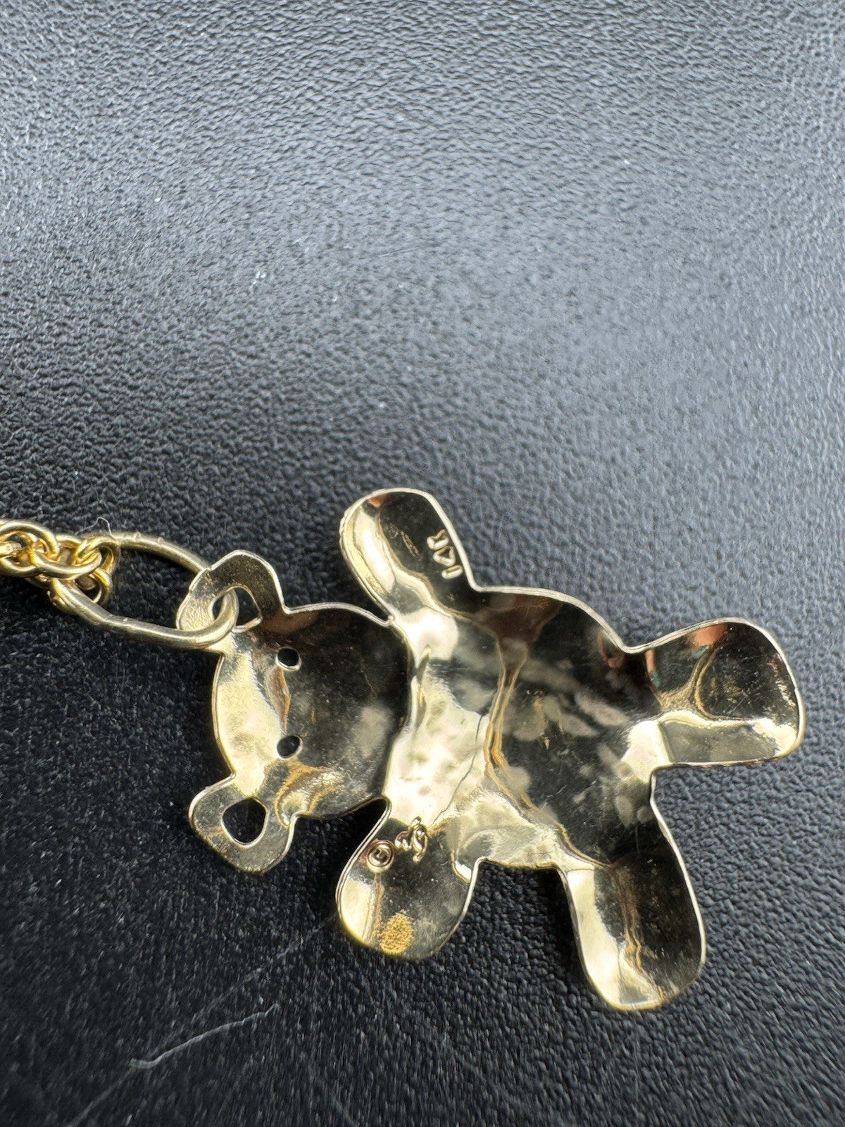 14K Gold Beltran Teddy Bear Cutout Pendant 16in 1.52mm Chain Italy 16mm 2.8 Gram