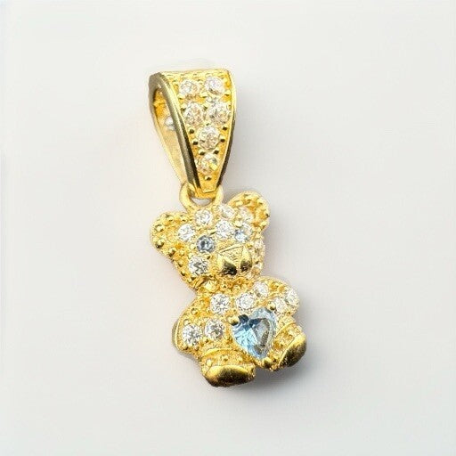 Beltran Jewelry Teddy Bear Heart 14k Yellow Gold Blue 18x8mm Charm Pendant 1.5G