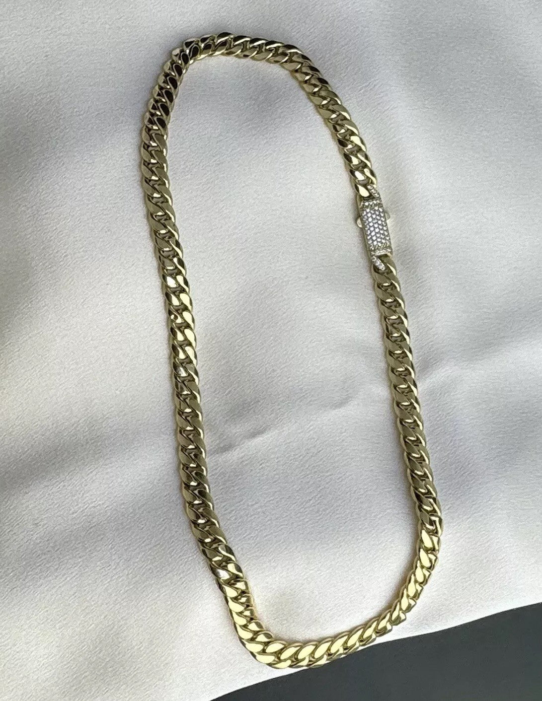 14K Yellow Gold Miami Cuban Link Choker 16.5in 7.66mm 16.5 Gram CZ Stones Bold *