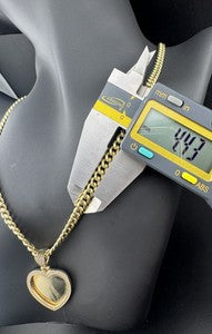14K Yellow Gold Cuban Link Necklace W Personalized Heart Pendant 16in 13.2 Grams