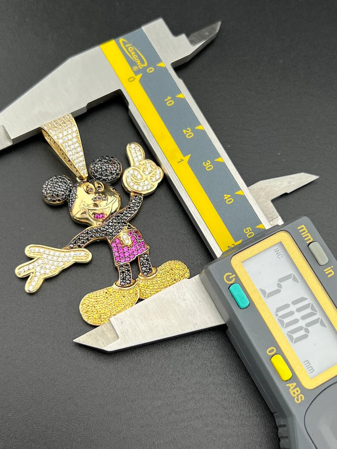 14K Yellow Gold 13 GRAMS Steamboat Willie Mouse Character Charm 51x45mm Pendant