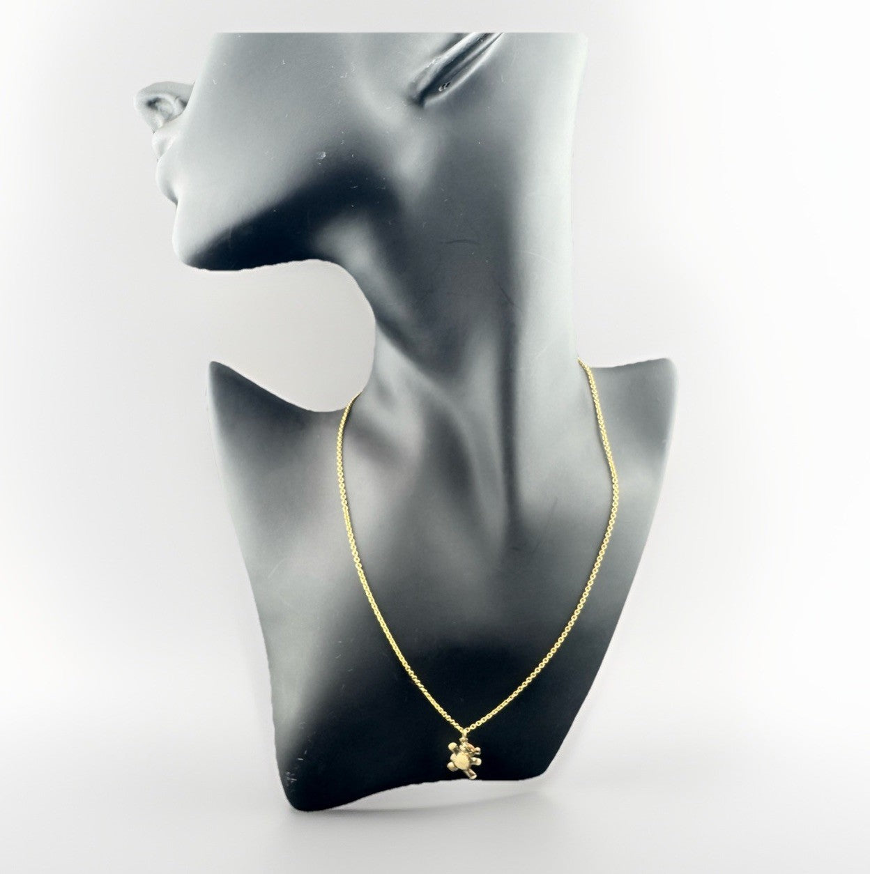 14K Gold Beltran Teddy Bear Cutout Pendant 16in 1.52mm Chain Italy 16mm 2.8 Gram