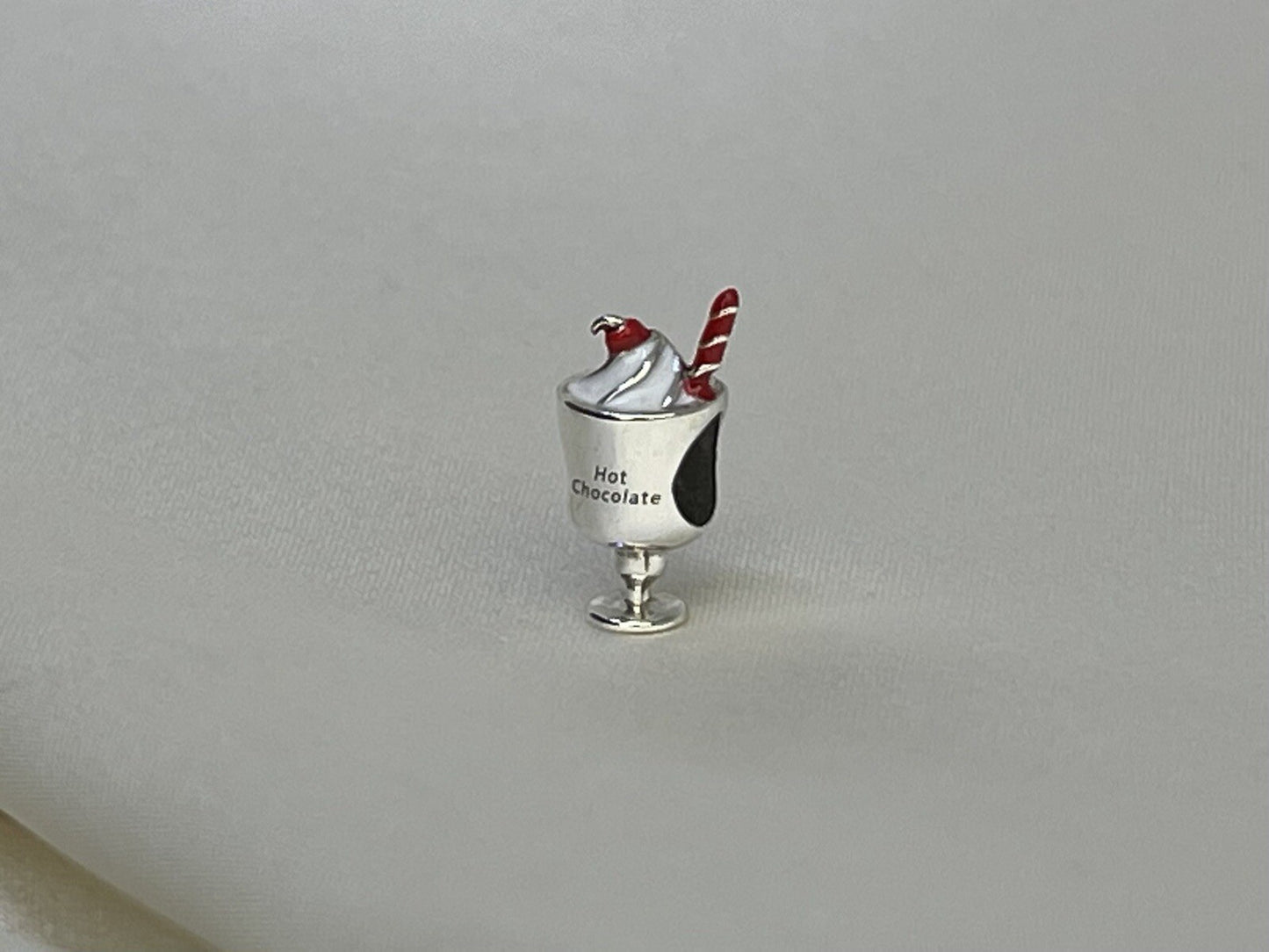 Sterling Silver 925 Enamel Hot Chocolate Cup Sweetness Cherry Straw Drink Charm