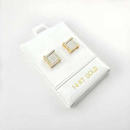 Aretes de mariposa cuadrados de oro amarillo de 14 quilates con microincrustaciones de circonitas cúbicas y cierre de rosca, 9x9 mm, 2G