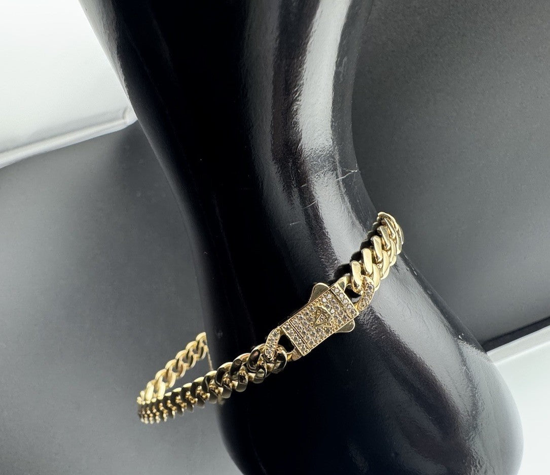 14K Gold Miami Cuban Link Anklet 10in 7.22mm 12.7 Gram Emblem Bail Push Lock *