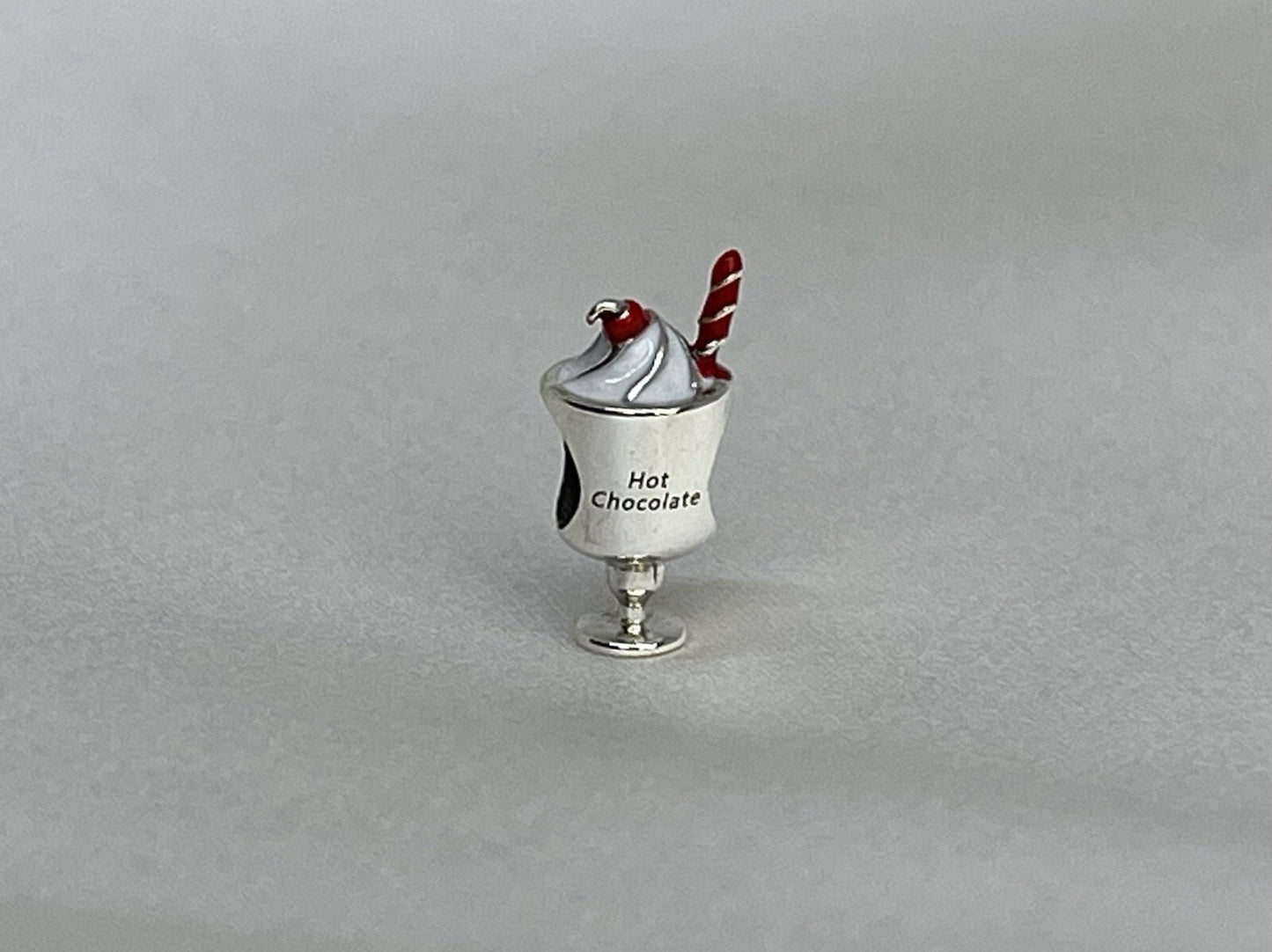 Sterling Silver 925 Enamel Hot Chocolate Cup Sweetness Cherry Straw Drink Charm