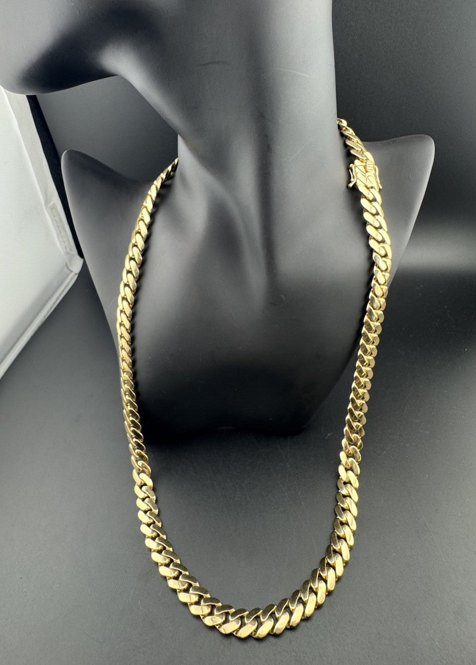 14K Yellow Gold Semi Solid Miami Cuban Link Chain Necklace 9.65mm 24 Inch 52.7 Grams
