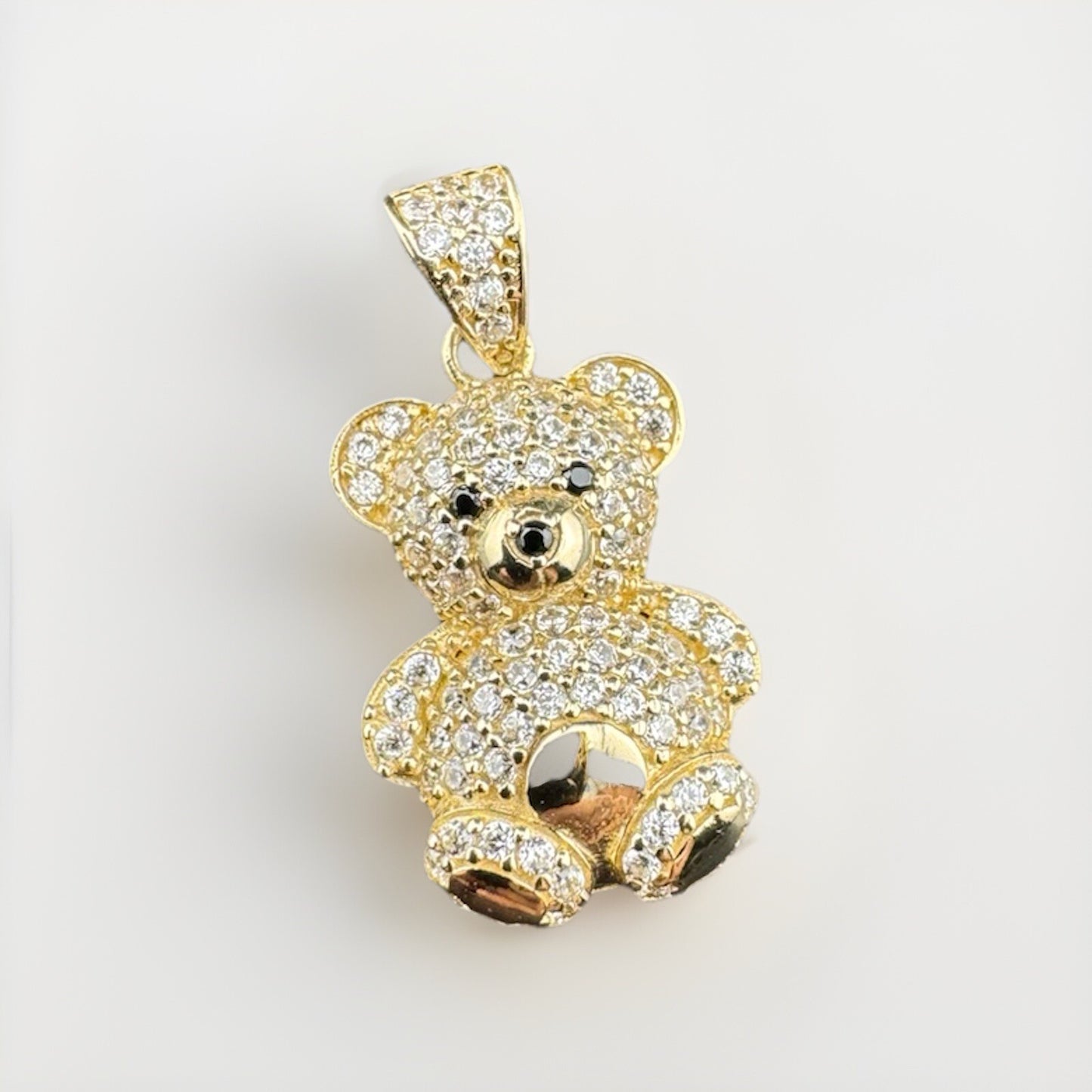 14K Gold Beltran Teddy Bear Pendant 2.8 Grams Small CZ Black Eye Nose Charm Gift