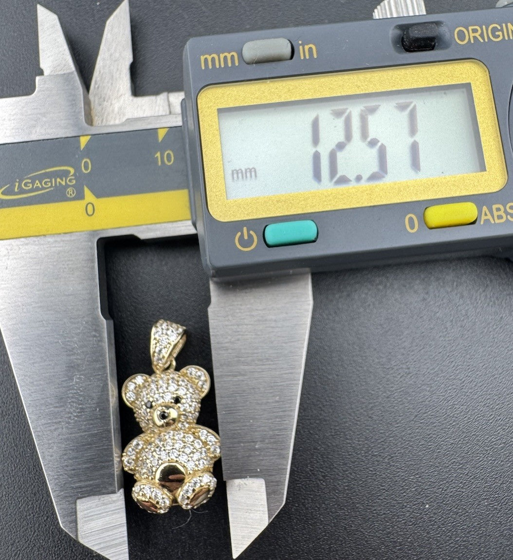 14K Gold Beltran Teddy Bear Pendant 2.8 Grams Small CZ Black Eye Nose Charm Gift