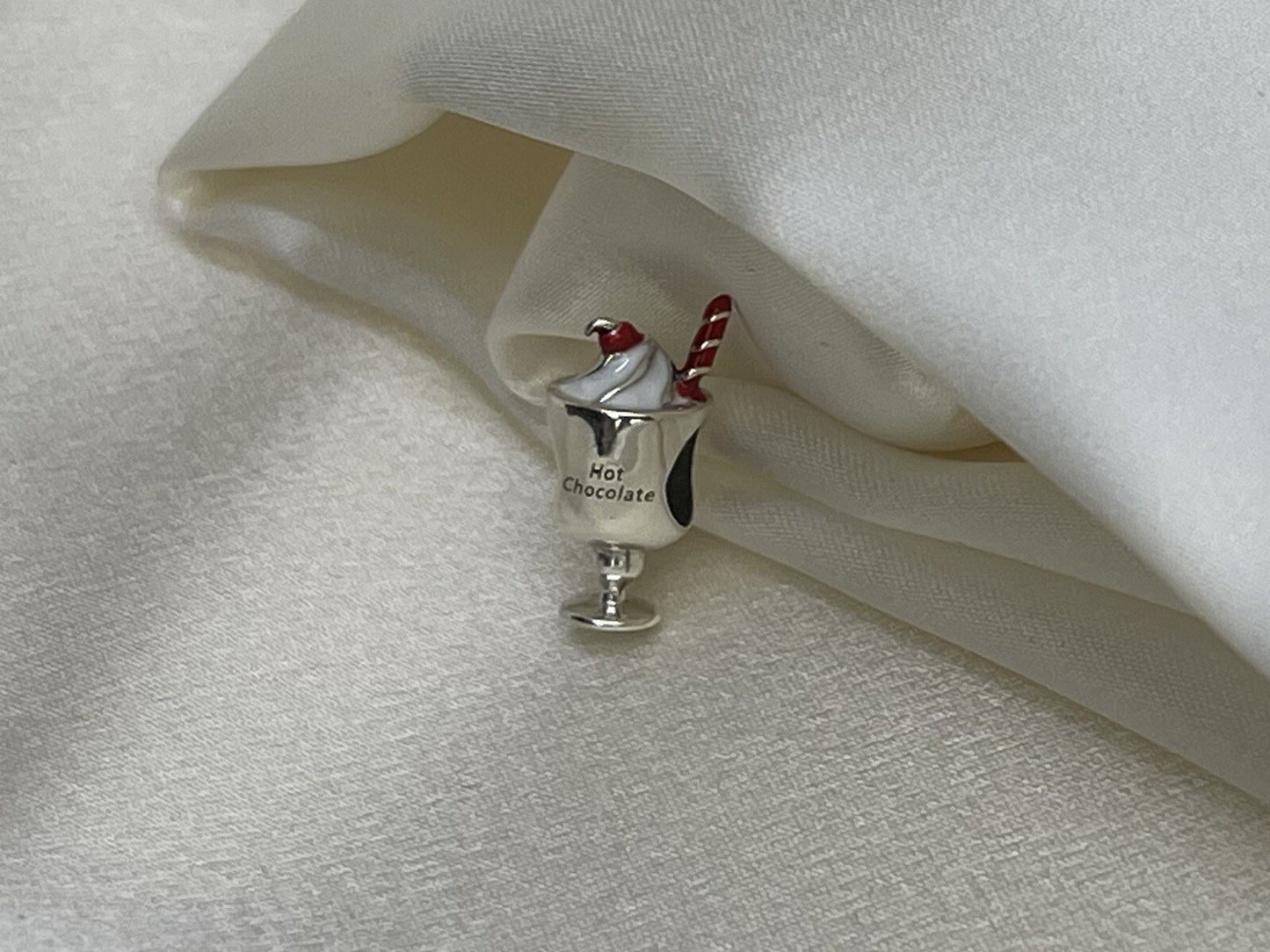 Sterling Silver 925 Enamel Hot Chocolate Cup Sweetness Cherry Straw Drink Charm