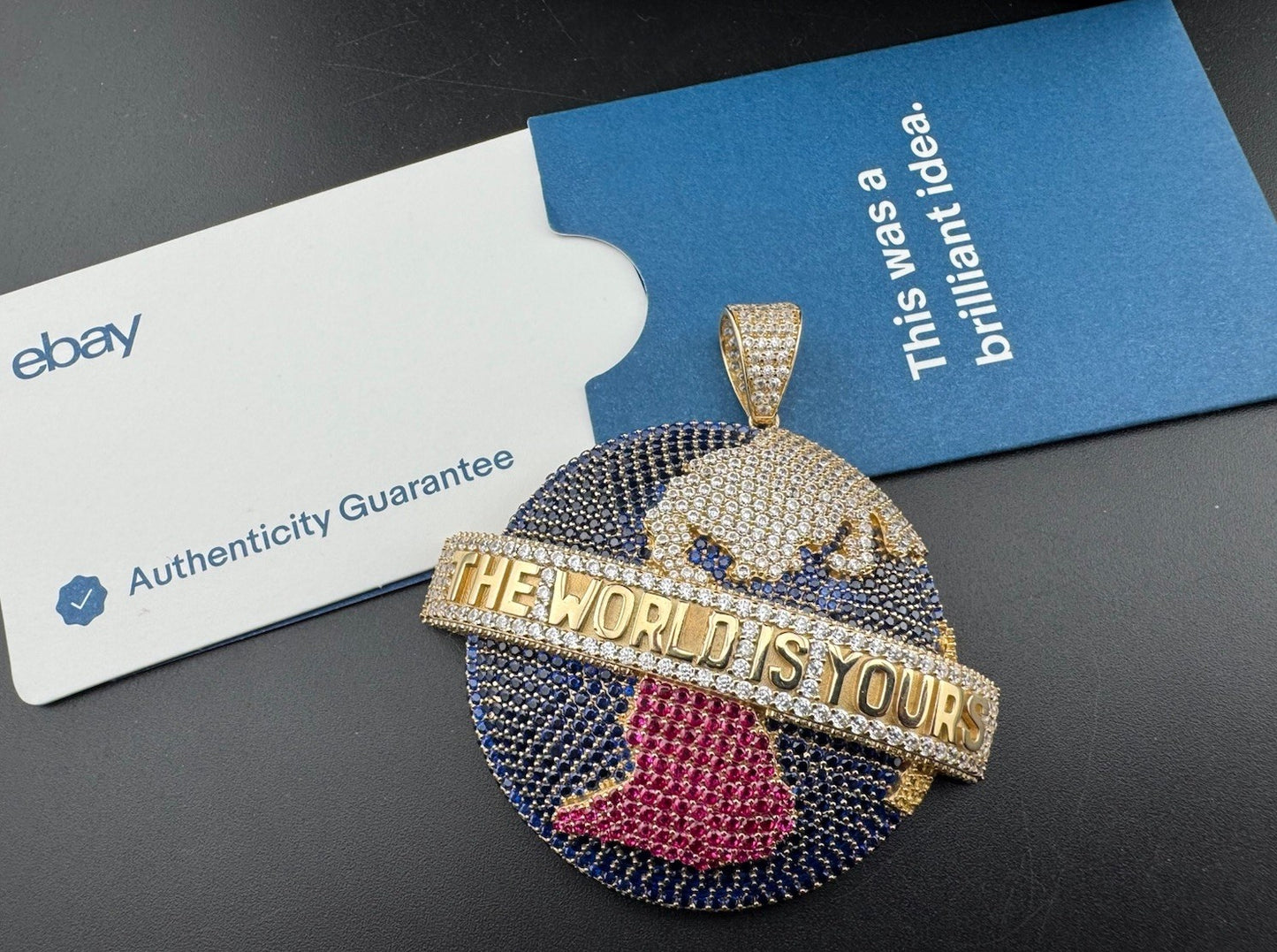The World Is Yours 🎬 14k Gold Globe World 🌎 Medallion Pendant with CZ Stones 63.93mm