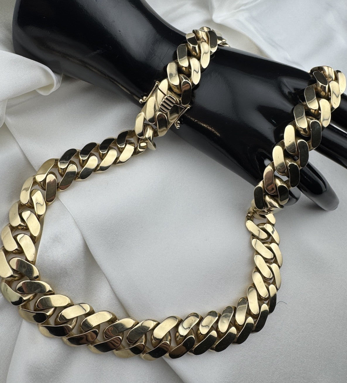 14K Yellow Gold Semi Solid Miami Cuban Link Chain Necklace 22mm 24.5 Inch 103 Grams
