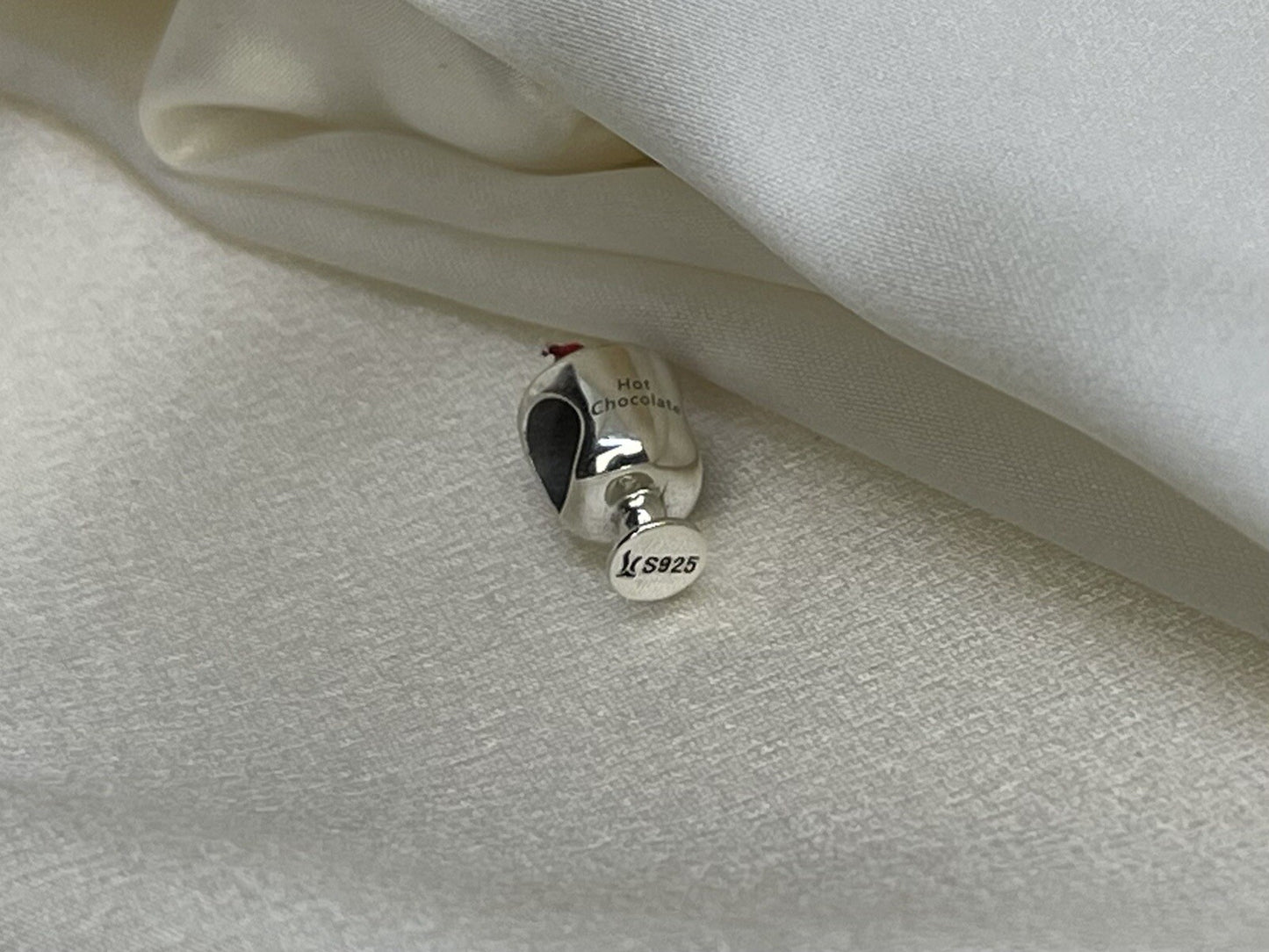 Sterling Silver 925 Enamel Hot Chocolate Cup Sweetness Cherry Straw Drink Charm