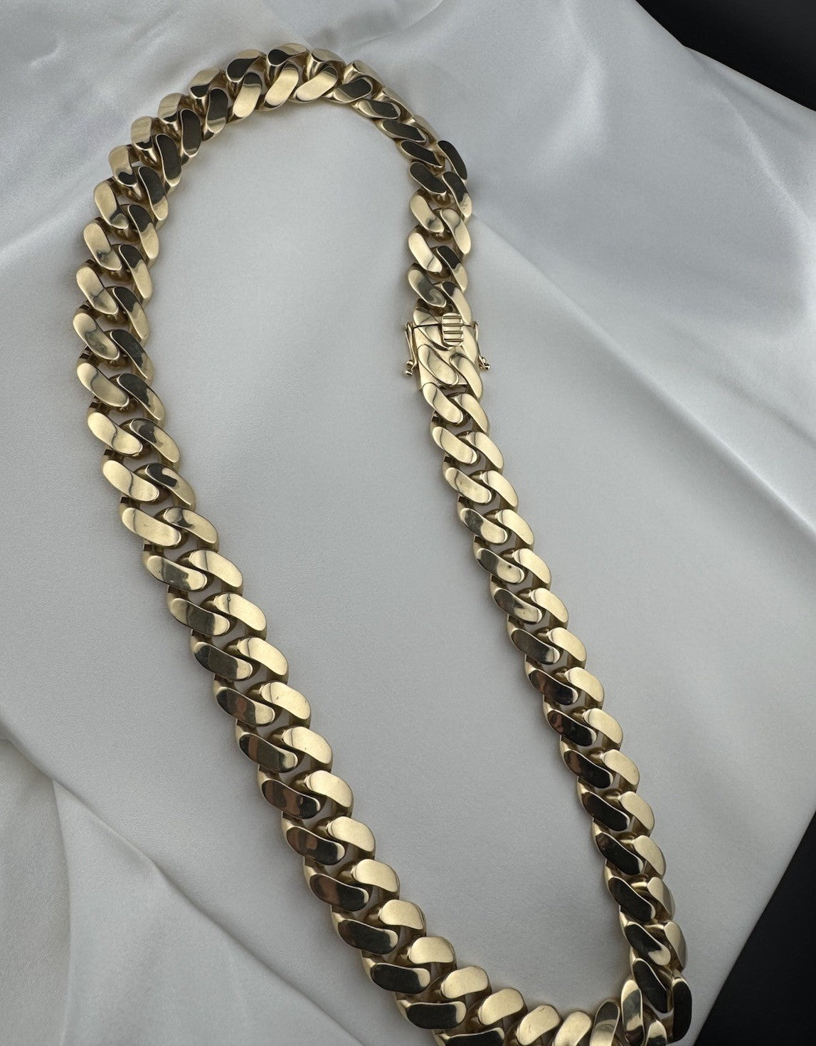 14K Yellow Gold Semi Solid Miami Cuban Link Chain Necklace 22mm 24.5 Inch 103 Grams