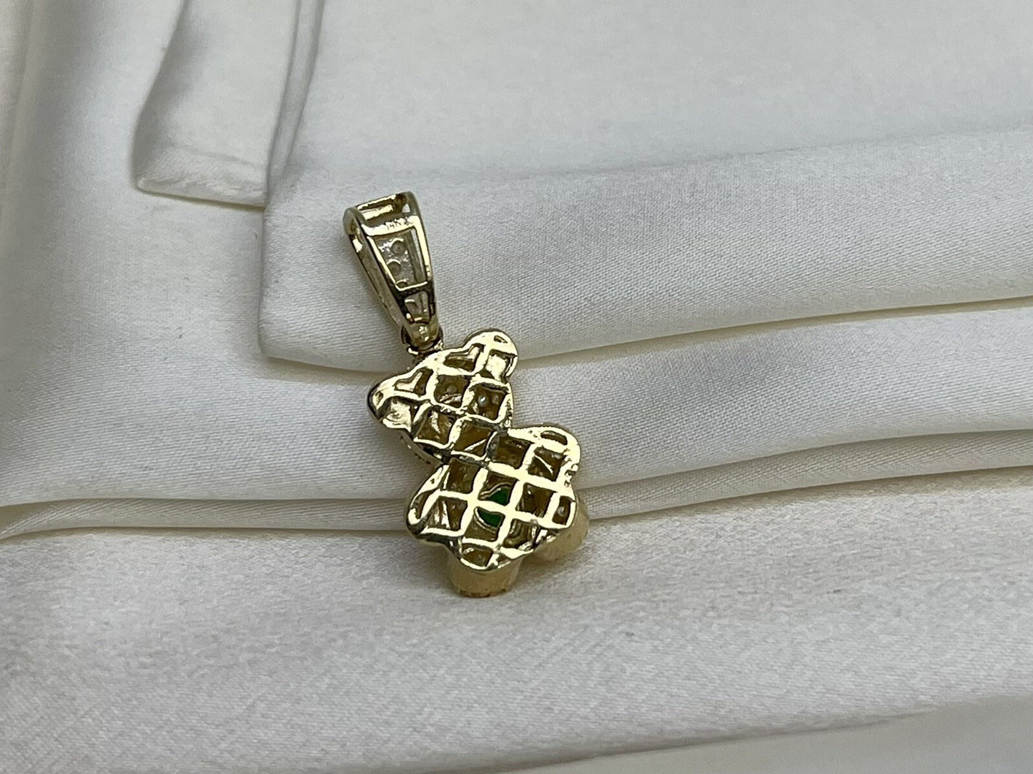 Beltran Jewelry Teddy Bear 14K Gold Green CZ Charm Pendant – 26x11mm 3.1 Grams