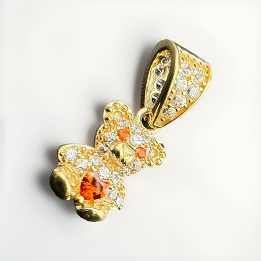 Beltran Joyería Oso de Peluche Corazón Oro Amarillo 14k 1.5G Naranja 18x8mm Dije Colgante