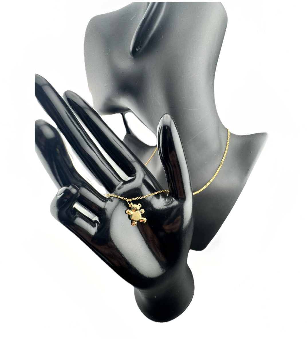 14K Gold Beltran Teddy Bear Cutout Pendant 16in 1.52mm Chain Italy 16mm 2.8 Gram