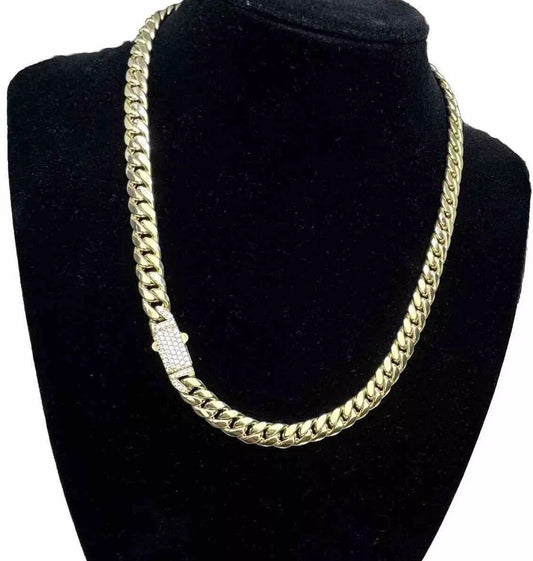 14K Yellow Gold 16.6 Grams Miami Cuban Link Chain 7.45mm Necklace W CZ 18.25in