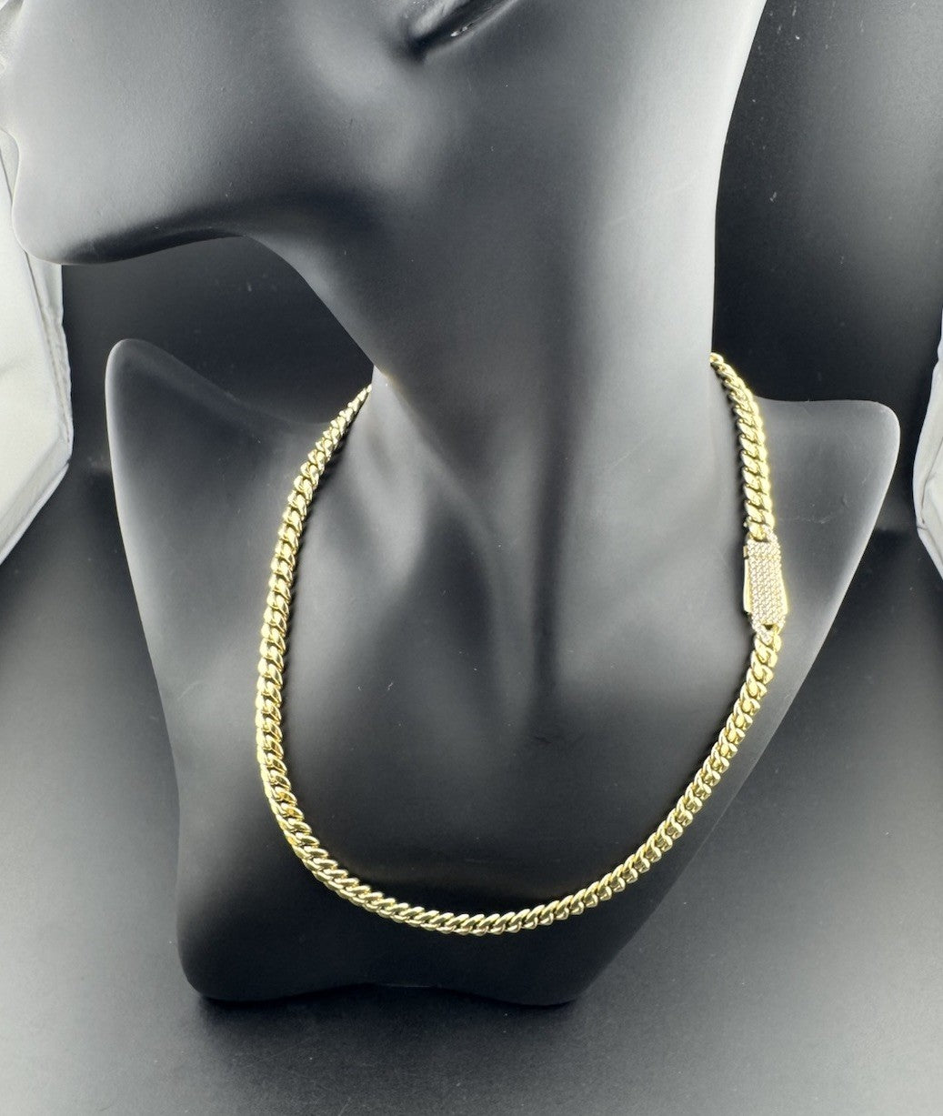 14K Yellow Gold Miami Cuban Link Choker 16.5in 7.66mm 16.9 Gram CZ Stones Bold *