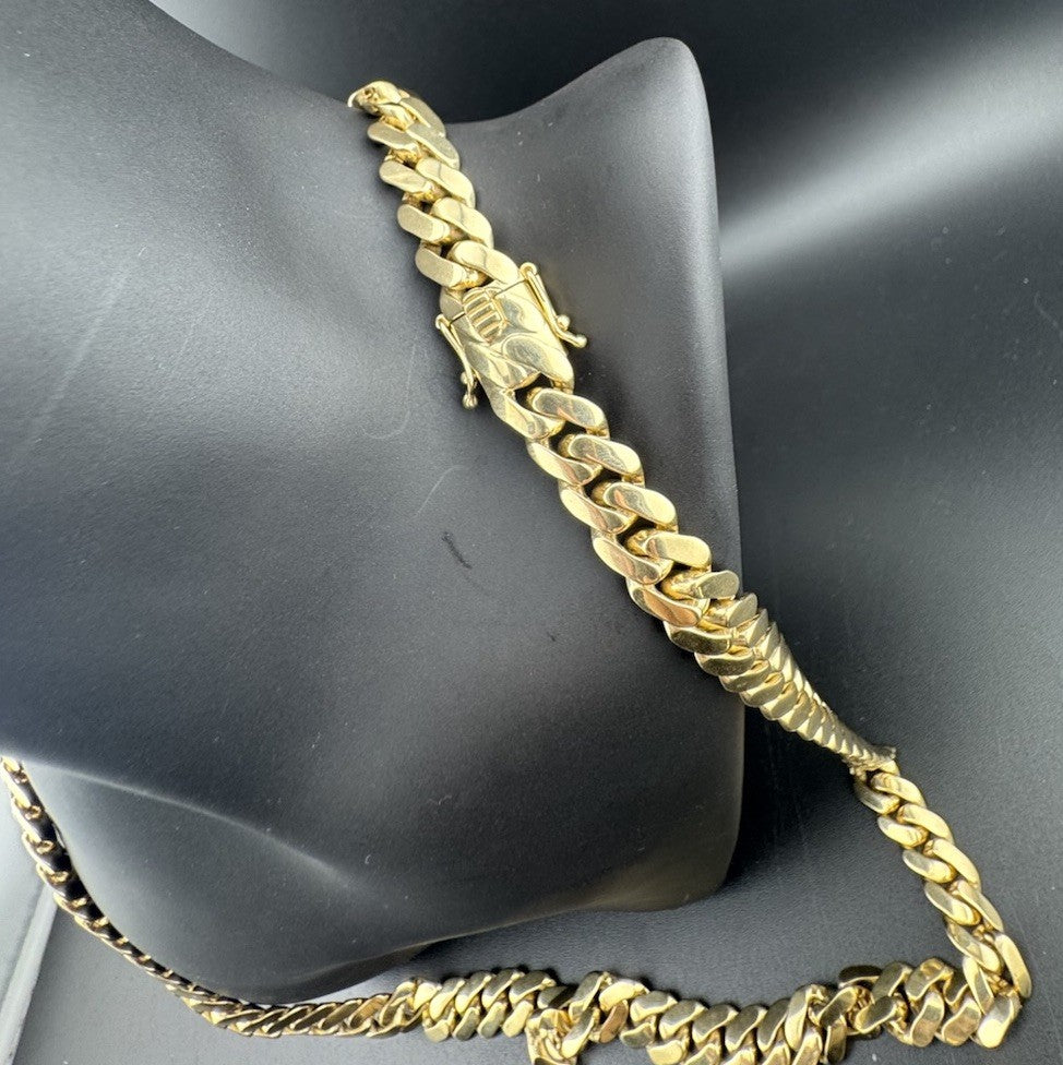 14K Yellow Gold Semi Solid Miami Cuban Link Chain Necklace 9.65mm 24 Inch 52.7 Grams