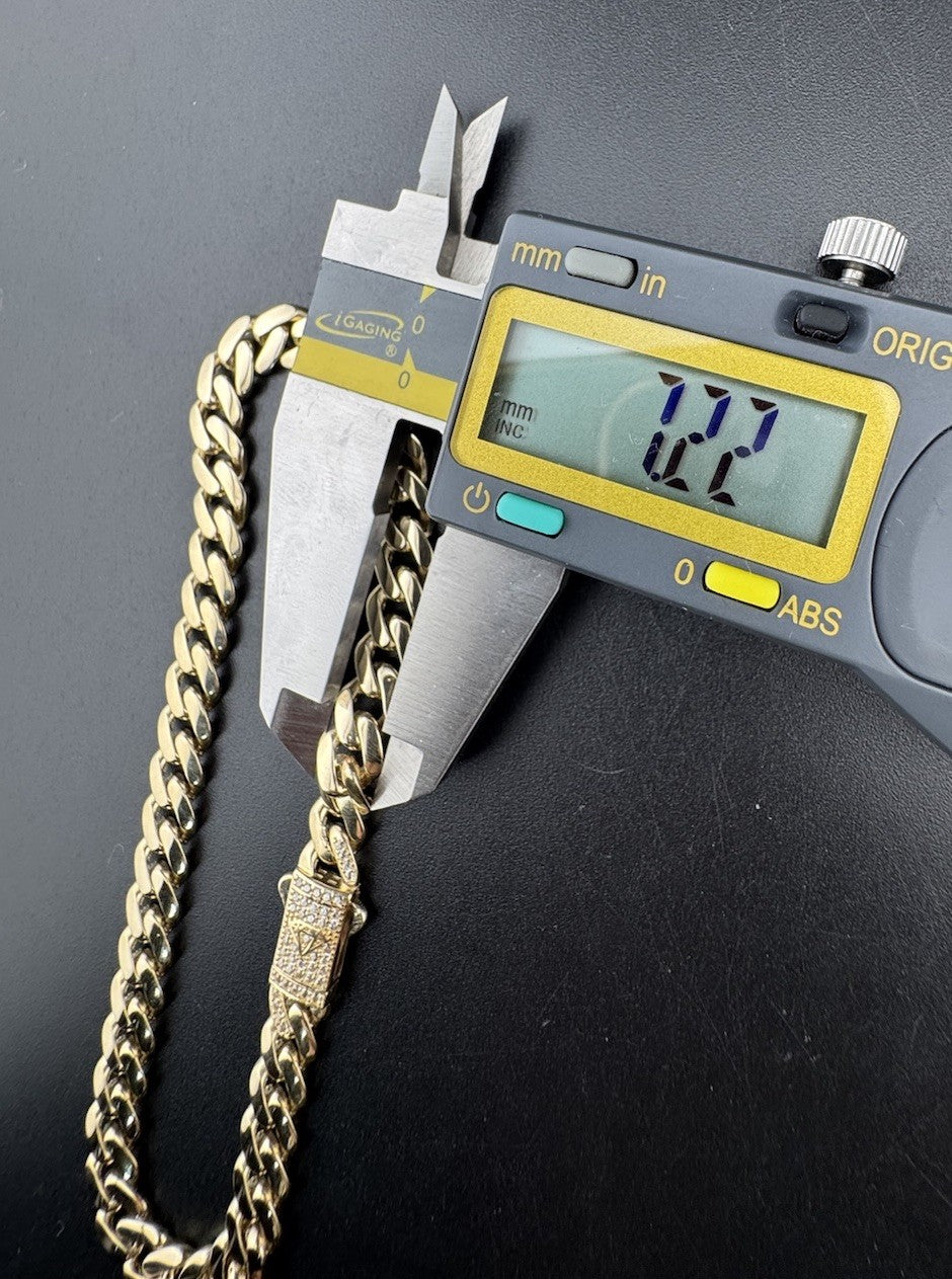 14K Gold Miami Cuban Link Anklet 10in 7.22mm 13.5g CZ Emblem Bail Push Lock *