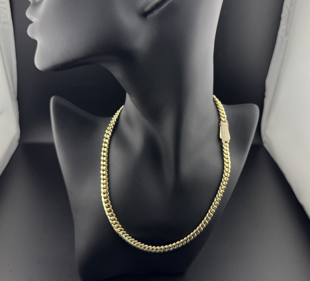 14K Yellow Gold Miami Cuban Link Choker 16.5in 7.66mm 16.9 Gram CZ Stones Bold *