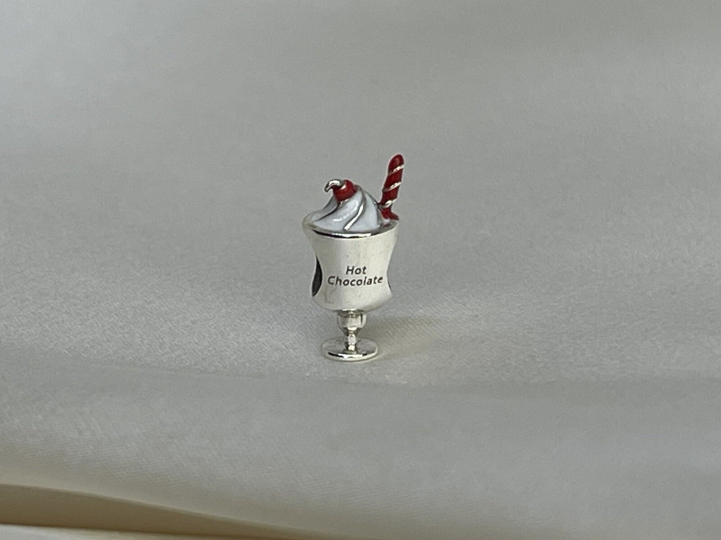 Sterling Silver 925 Enamel Hot Chocolate Cup Sweetness Cherry Straw Drink Charm