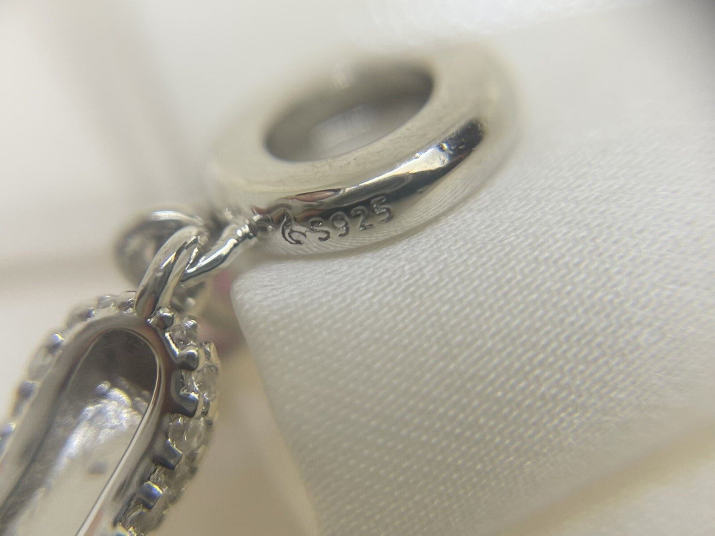 Sterling Silver 925 Pink Heart Cubic Zirconia High Heel Stilettos Dangle Charm