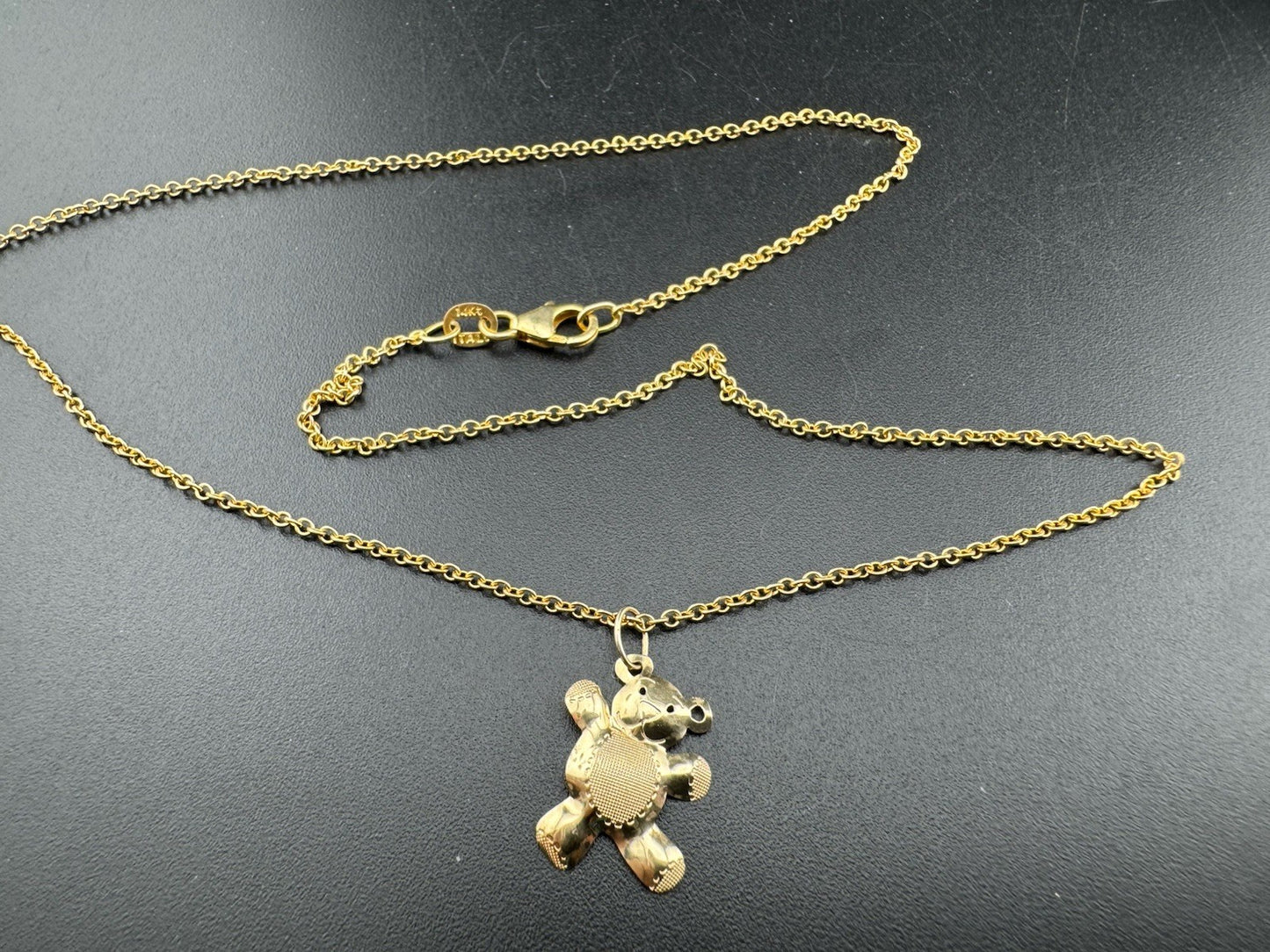 14K Gold Beltran Teddy Bear Cutout Pendant 16in 1.52mm Chain Italy 16mm 2.8 Gram