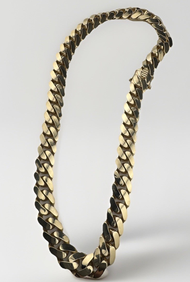 14K Yellow Gold Semi Solid Miami Cuban Link Chain Necklace 22mm 24.5 Inch 103 Grams