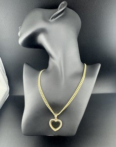14K Yellow Gold Cuban Link Necklace W Personalized Heart Pendant 16in 13.2 Grams