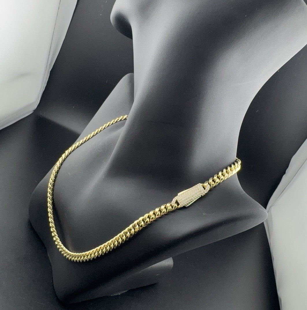 14K Yellow Gold Miami Cuban Link Choker 16.5in 7.66mm 16.9 Gram CZ Stones Bold *