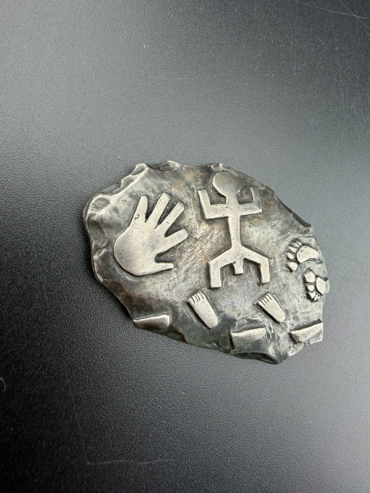 Carlos Falchi Vintage Southwestern Sterling Silver Hand Feet Pin Pendant