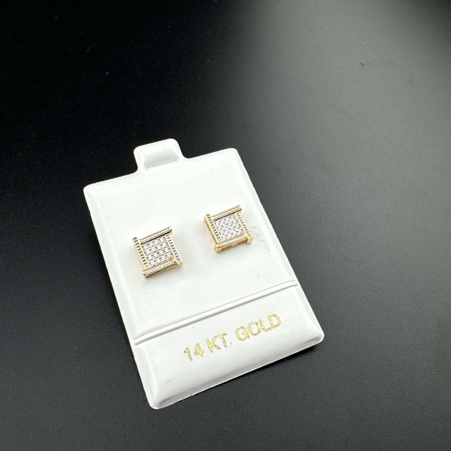 14K Yellow Gold Iced Micro Pave CZ Square Butterfly Screw Back Earrings 9x9mm 2G