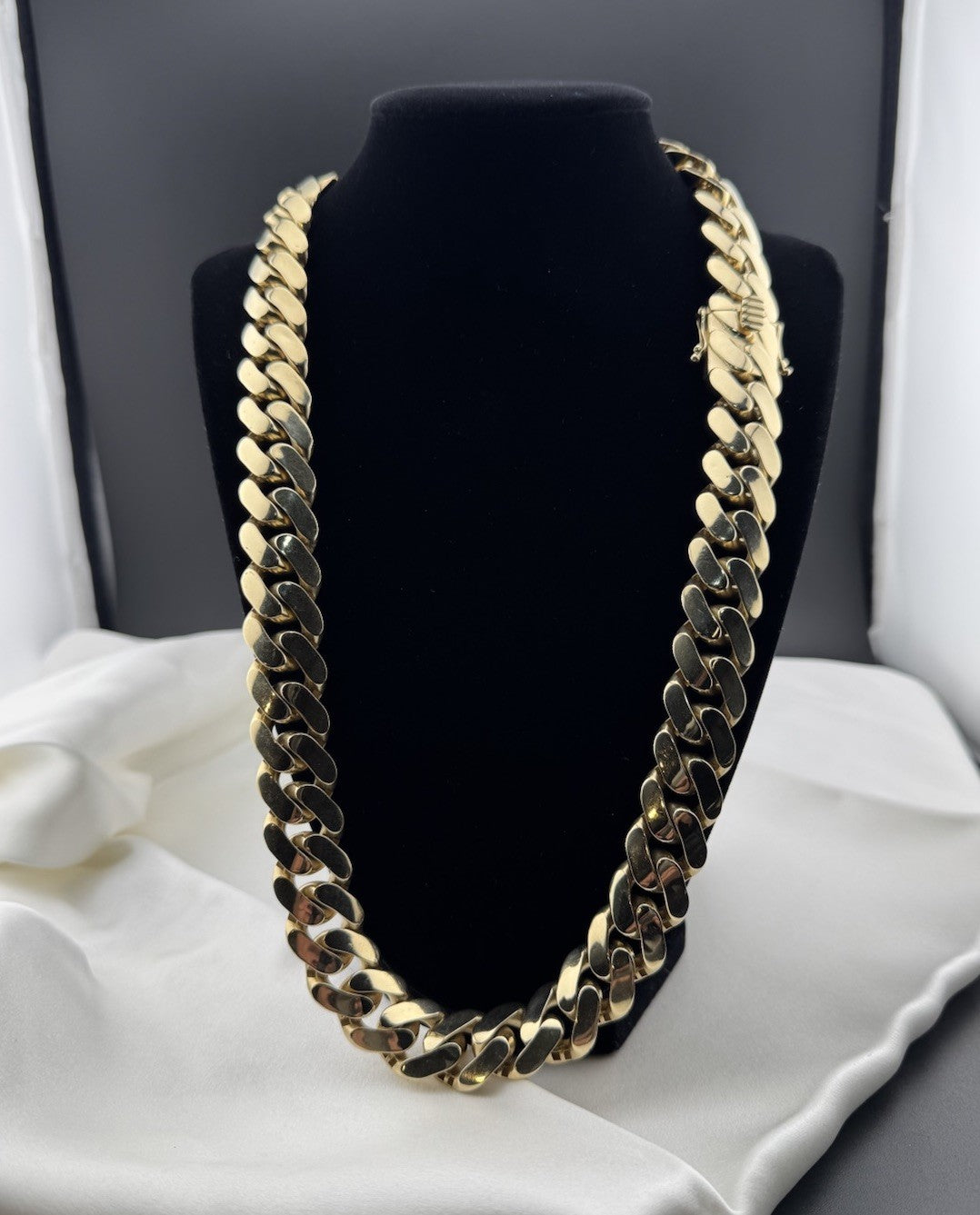 14K Yellow Gold Semi Solid Miami Cuban Link Chain Necklace 22mm 24.5 Inch 103 Grams