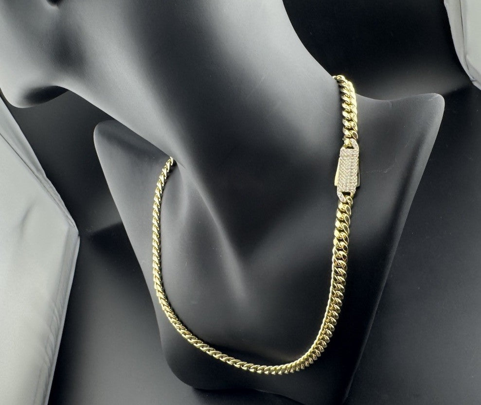 14K Yellow Gold Miami Cuban Link Choker 16.5in 7.66mm 16.9 Gram CZ Stones Bold *