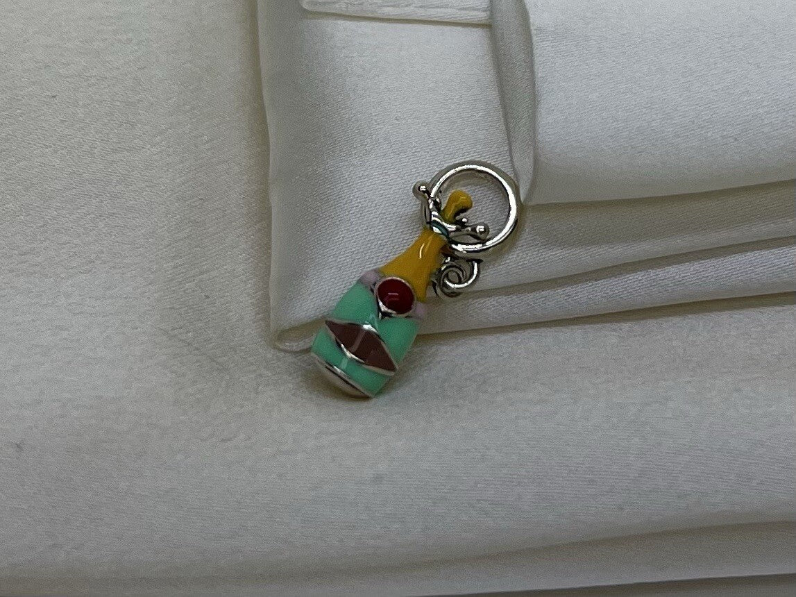 Sterling Silver 925 Enamel Tropical Vibrant Fun Vacation Champagne Bottle Charm