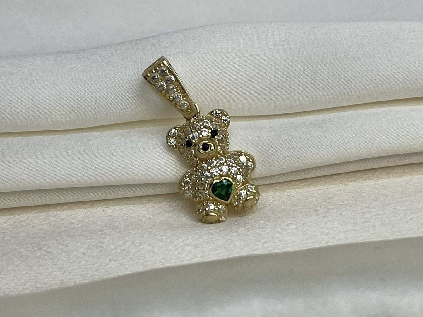 Beltran Jewelry Teddy Bear 14K Gold Green CZ Charm Pendant – 26x11mm 3.1 Grams