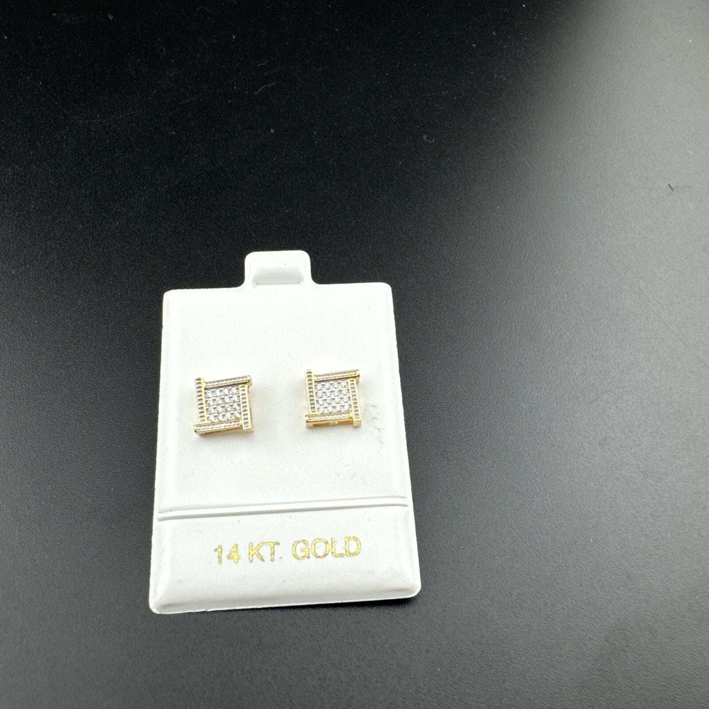 14K Yellow Gold Iced Micro Pave CZ Square Butterfly Screw Back Earrings 9x9mm 2G