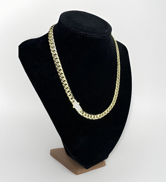 14K Yellow Gold Miami Cuban Link Choker 16.5in 7.66mm 16.5 Gram CZ Stones Bold *