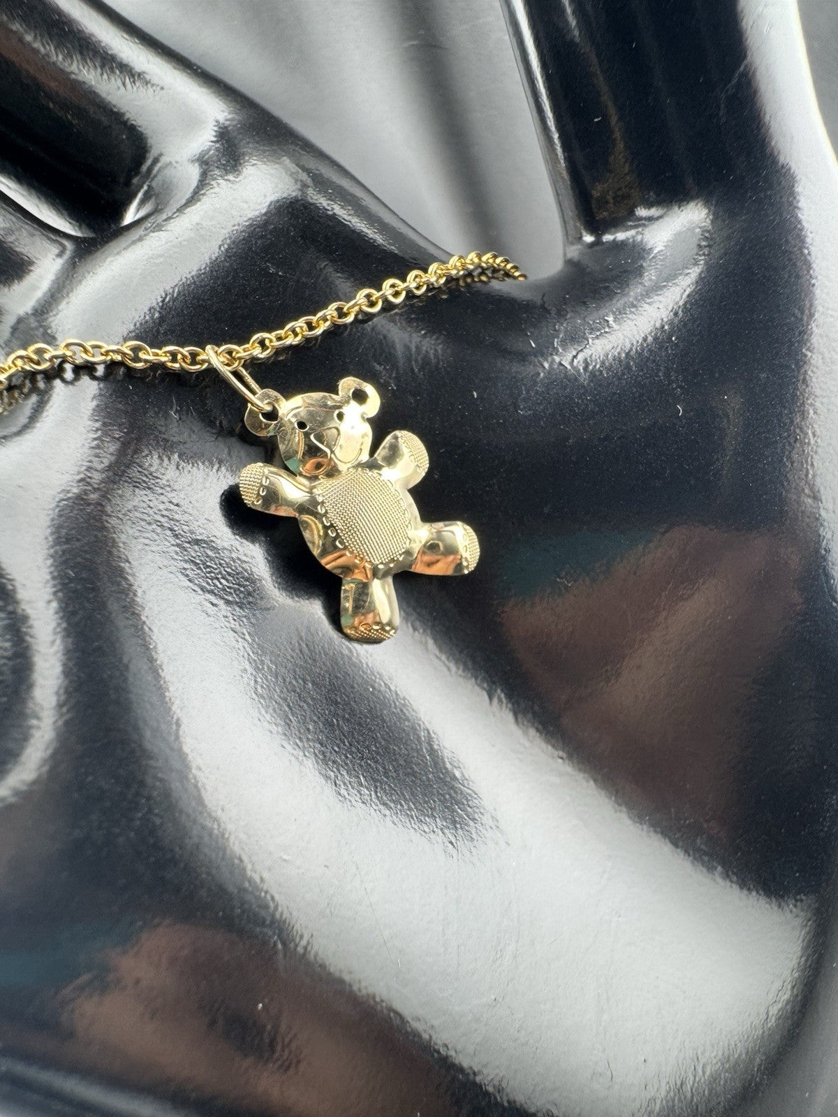 14K Gold Beltran Teddy Bear Cutout Pendant 16in 1.52mm Chain Italy 16mm 2.8 Gram