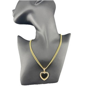 14K Yellow Gold Cuban Link Necklace W Personalized Heart Pendant 16in 13.2 Grams