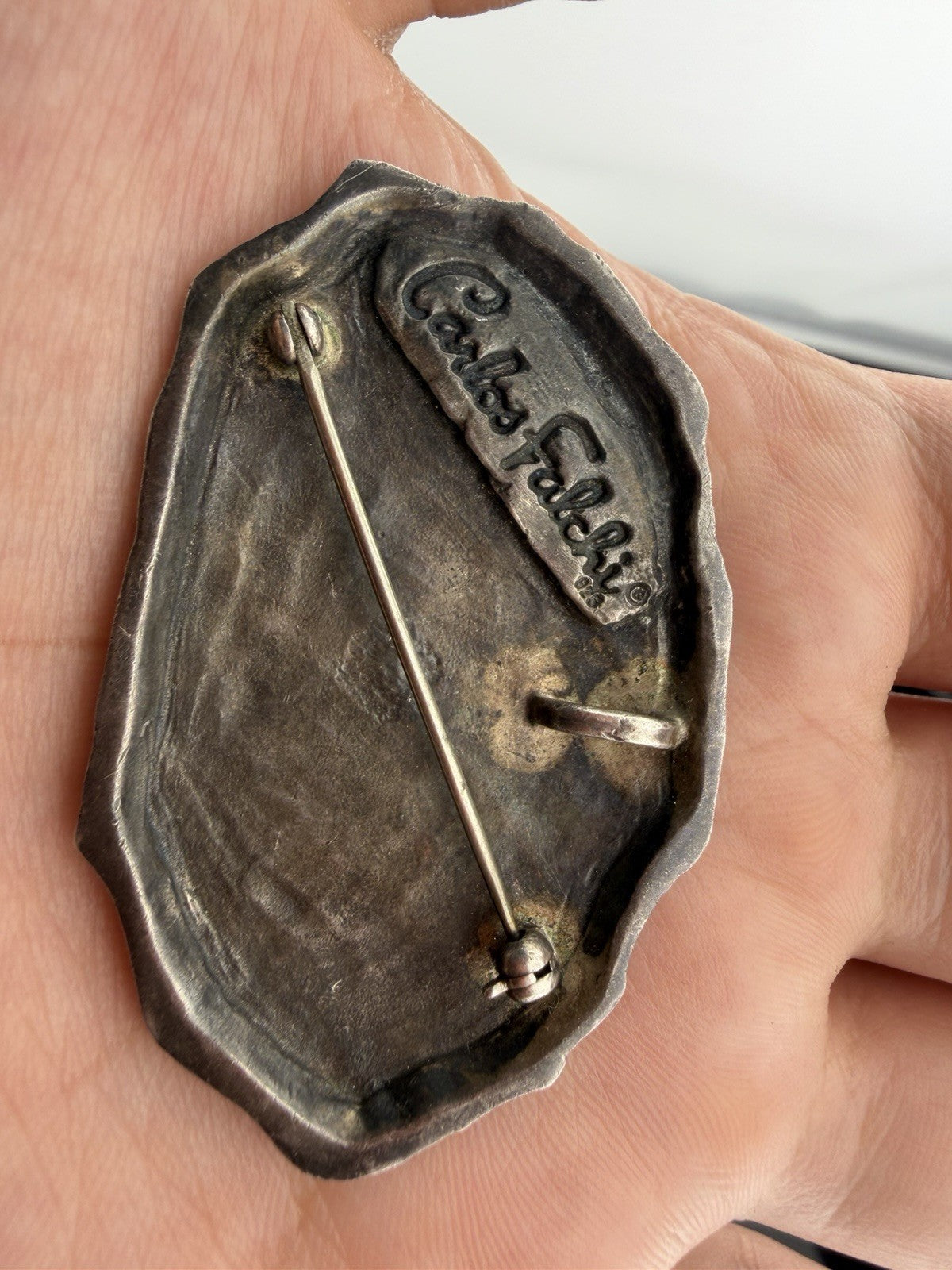 Carlos Falchi Vintage Southwestern Sterling Silver Hand Feet Pin Pendant