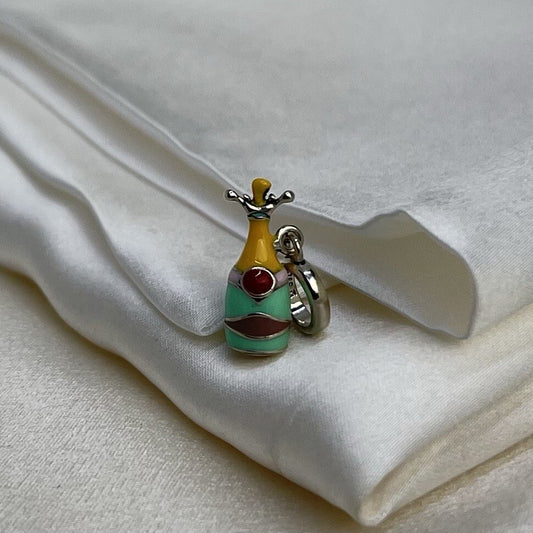 Sterling Silver 925 Enamel Tropical Vibrant Fun Vacation Champagne Bottle Charm