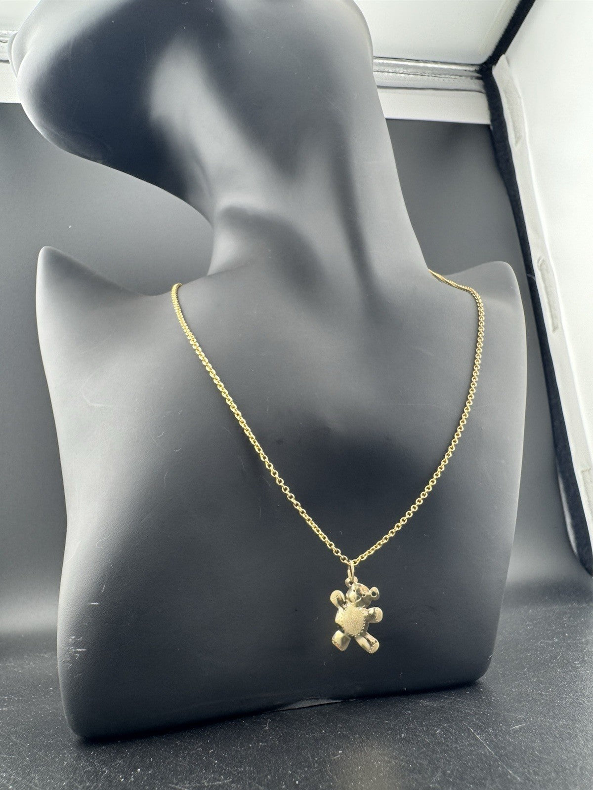14K Gold Beltran Teddy Bear Cutout Pendant 16in 1.52mm Chain Italy 16mm 2.8 Gram