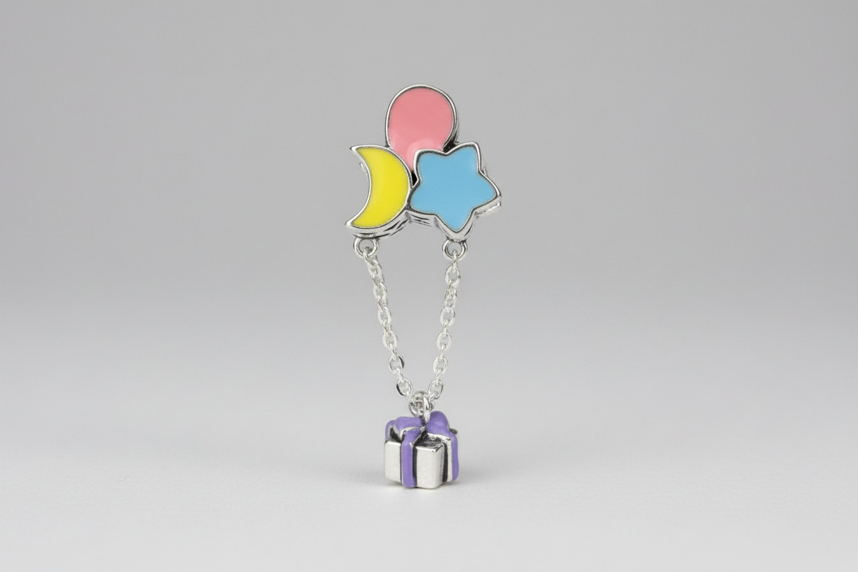 Sterling Silver 925 Enamel Star Moon Balloon Dangling Present Hearts Baby Charm