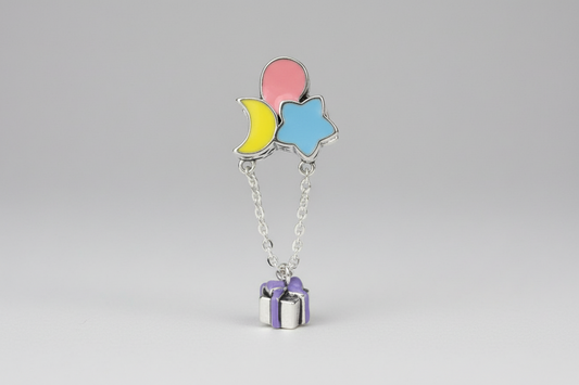 Sterling Silver 925 Enamel Star Moon Balloon Dangling Present Hearts Baby Charm